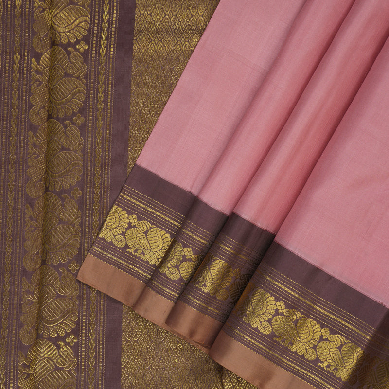 Hayagrivas Handloom Rosewood Pink Kanjivaram Silk Saree with Dusky Lavendar Border KBF82D1-2