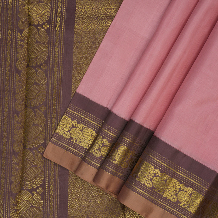 Hayagrivas Handloom Rosewood Pink Kanjivaram Silk Saree with Dusky Lavendar Border KBF82D1-2