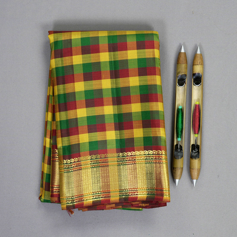 Hayagrivas Handloom Multicolour Checks Kanjivaram Silk Saree KBF830H2-1