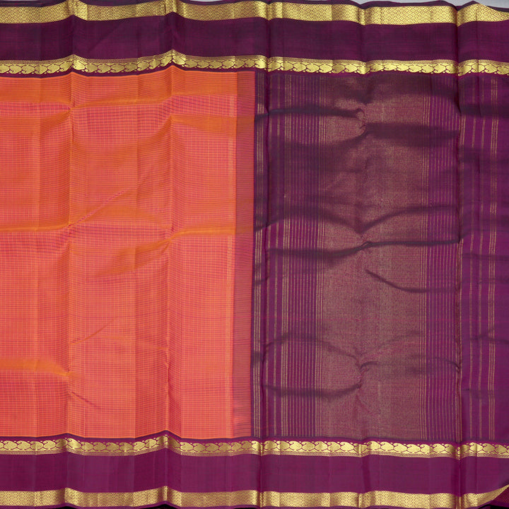 Hayagrivas Handloom Orangish-Pink Kanjivaram Silk Saree with Purple Border KBF830H4-1