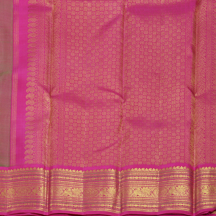 Hayagrivas Handloom Fluorescent Green Kanjivaram Silk Saree with Rani Pink Border KBF830H5-1