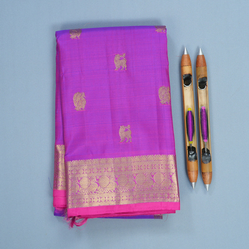 Hayagrivas Handloom Purple Kanjivaram Silk Saree with Rani Pink Border KBF831H2-1