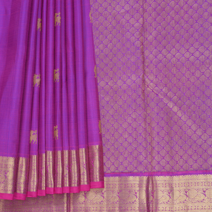 Hayagrivas Handloom Purple Kanjivaram Silk Saree with Rani Pink Border KBF831H2-1