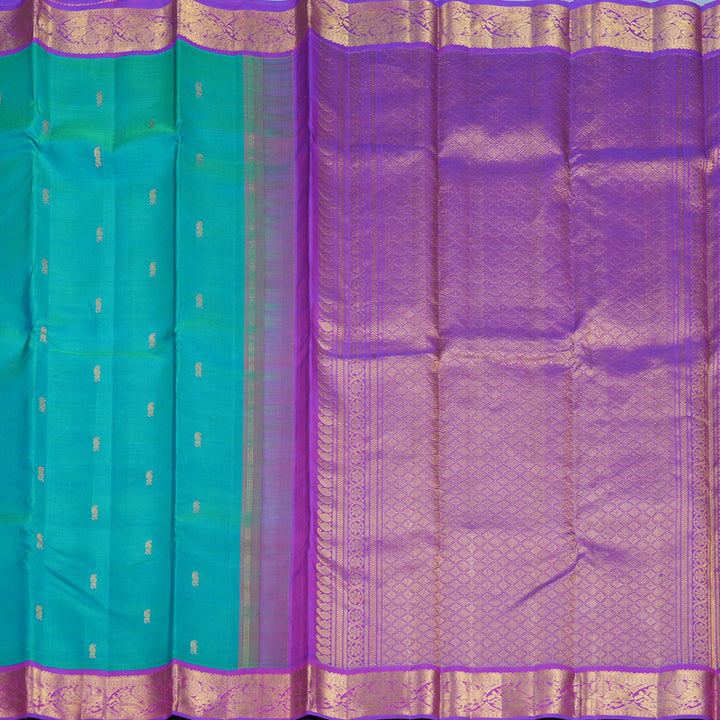 Hayagrivas Handloom Blue-Green Kanjivaram Silk Saree with Purple Border KBF831H4-1