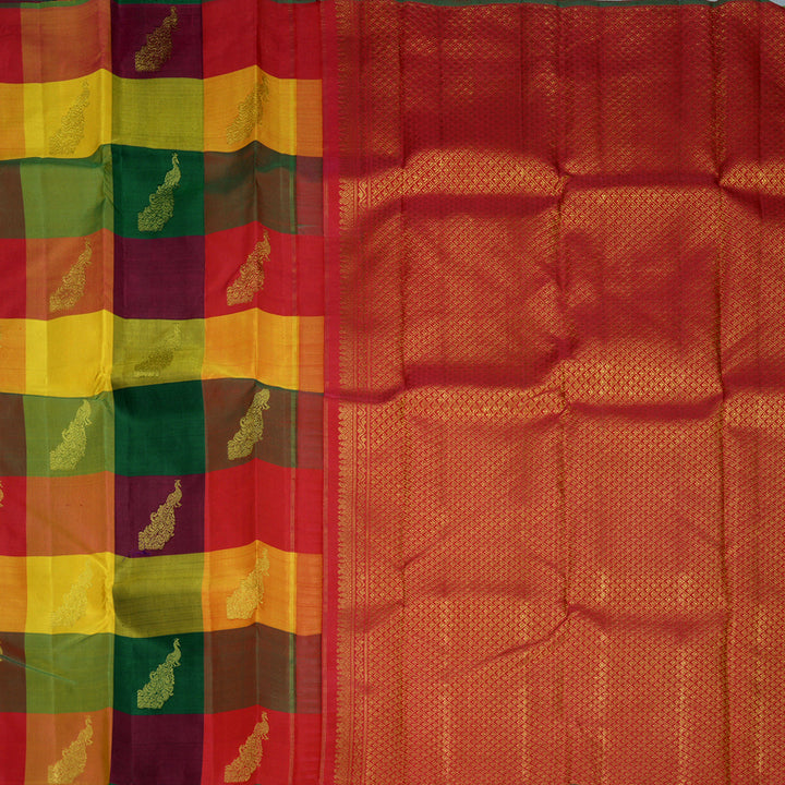 Hayagrivas Handloom Multicolour Checks Kanjivaram Silk Saree KBF832H1-1