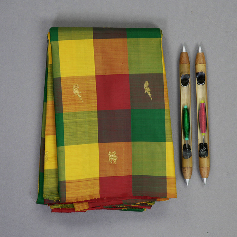 Hayagrivas Handloom Multicolour Checks Kanjivaram Silk Saree KBF832H2-1