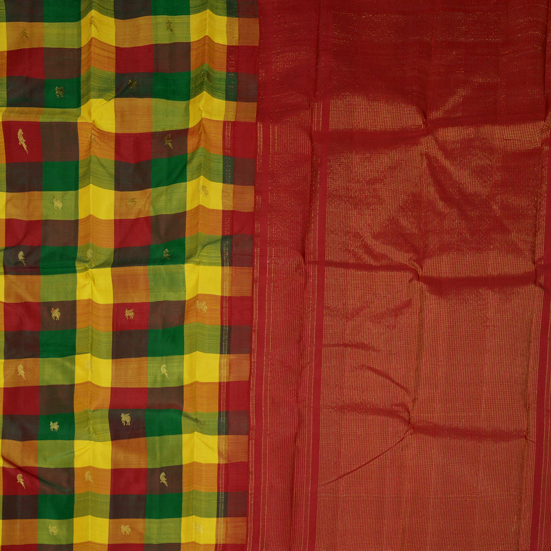 Hayagrivas Handloom Multicolour Checks Kanjivaram Silk Saree KBF832H2-1