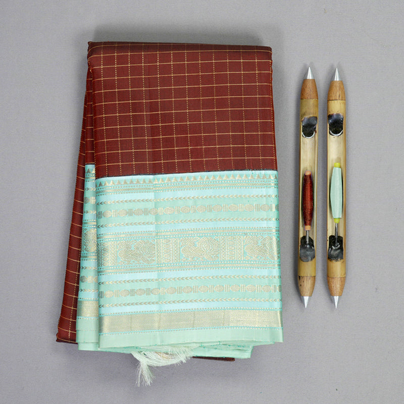 Hayagrivas Handloom Dark Maroon Kanjivaram Silk Saree with Powder Blue Border KBF832H4-1