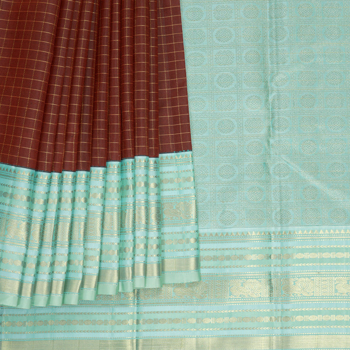Hayagrivas Handloom Dark Maroon Kanjivaram Silk Saree with Powder Blue Border KBF832H4-1