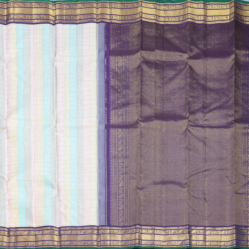 Hayagrivas Handloom Pastel Checks Kanjivaram Silk Saree with Purple Border KBF832H5-1