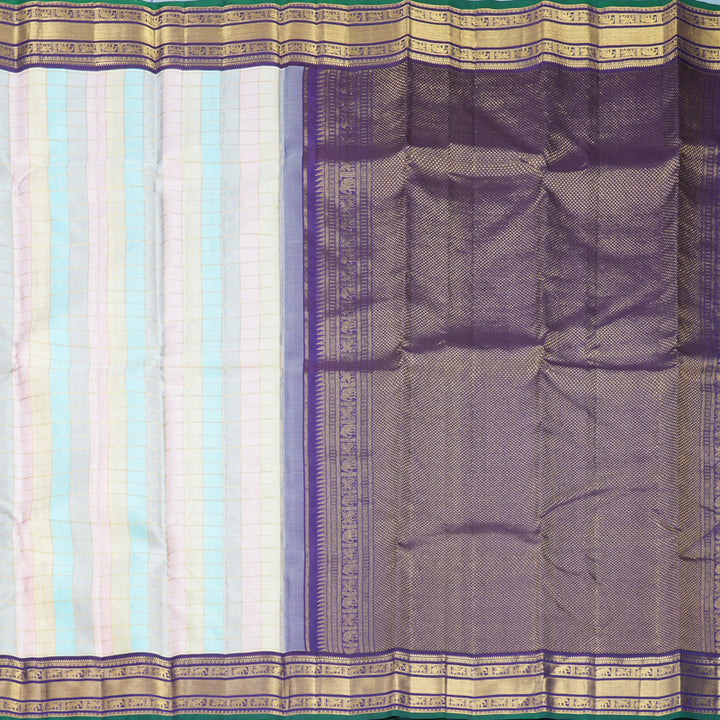 Hayagrivas Handloom Pastel Checks Kanjivaram Silk Saree with Purple Border KBF832H5-1