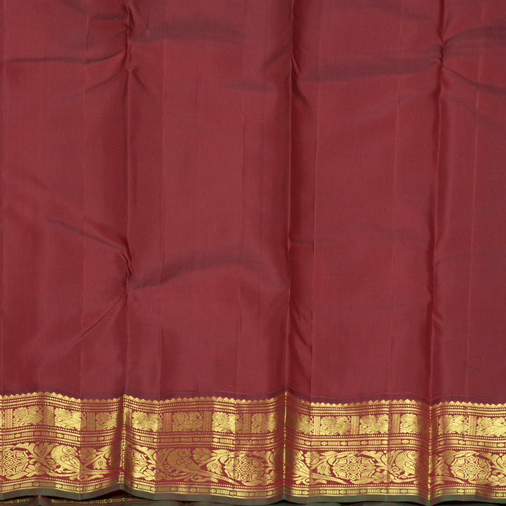 Hayagrivas Handloom Fluorescent Green Kanjivaram Silk Saree with Wine Pink Border KBF832H6-1
