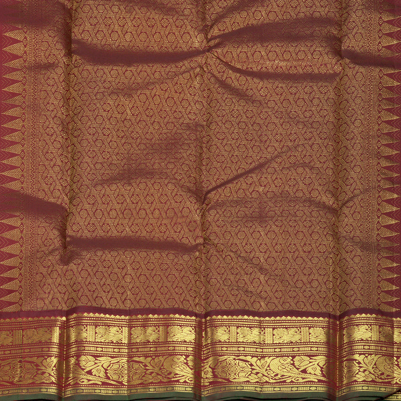 Hayagrivas Handloom Fluorescent Green Kanjivaram Silk Saree with Wine Pink Border KBF832H6-1