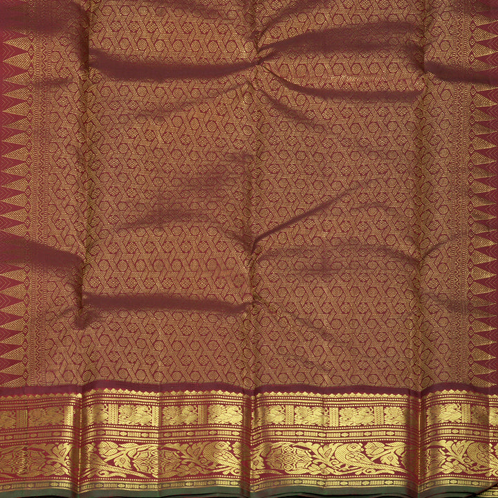 Hayagrivas Handloom Fluorescent Green Kanjivaram Silk Saree with Wine Pink Border KBF832H6-1