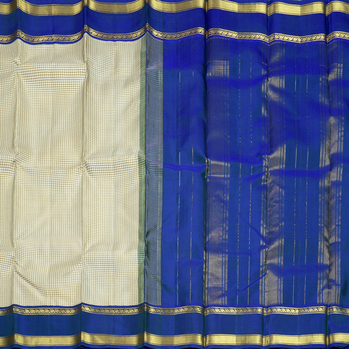 Hayagrivas Handloom Off-White &amp; Beige Checks Kanjivaram Silk Saree with Mayilkazhuthu Border KBF832H7-1