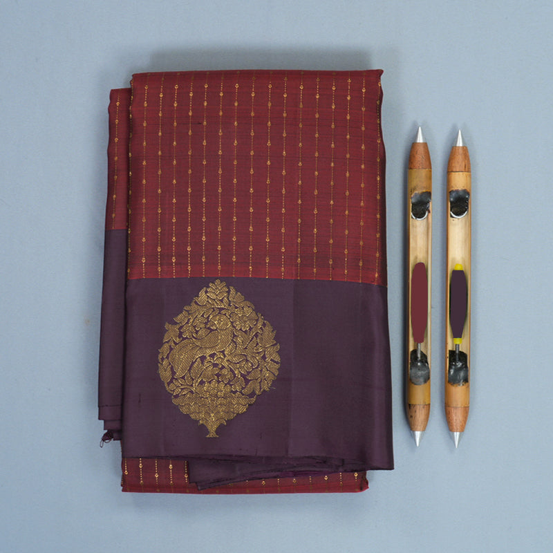 Hayagrivas Handloom Rust Maroon Kanjivaram Silk Saree with Plum Purple Border KBF835H17-1