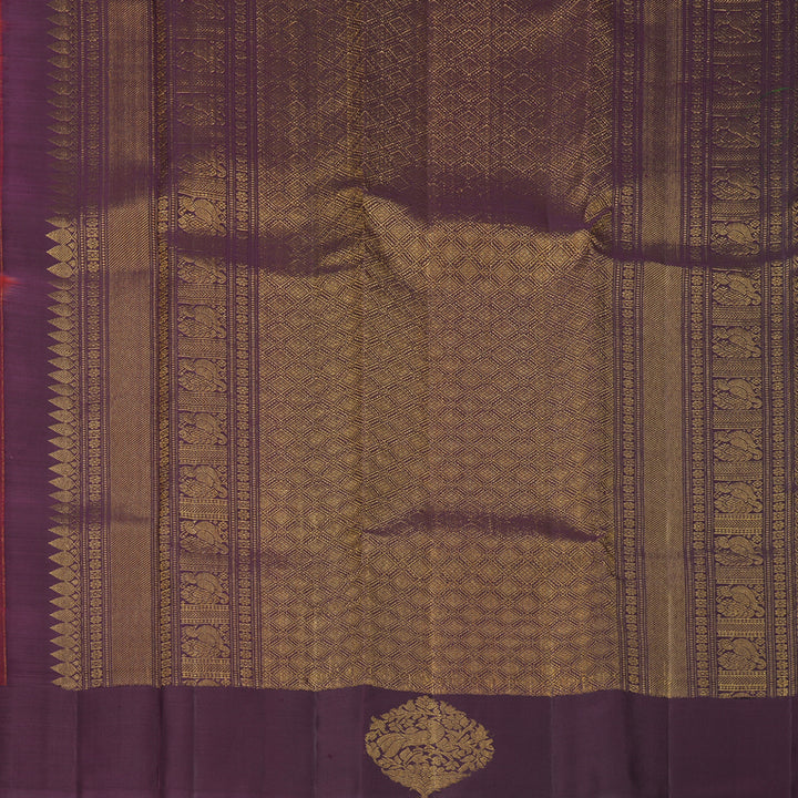 Hayagrivas Handloom Rust Maroon Kanjivaram Silk Saree with Plum Purple Border KBF835H17-1