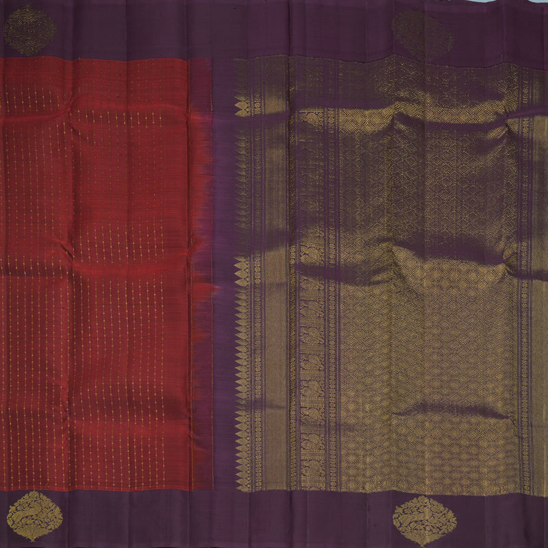 Hayagrivas Handloom Rust Maroon Kanjivaram Silk Saree with Plum Purple Border KBF835H17-1