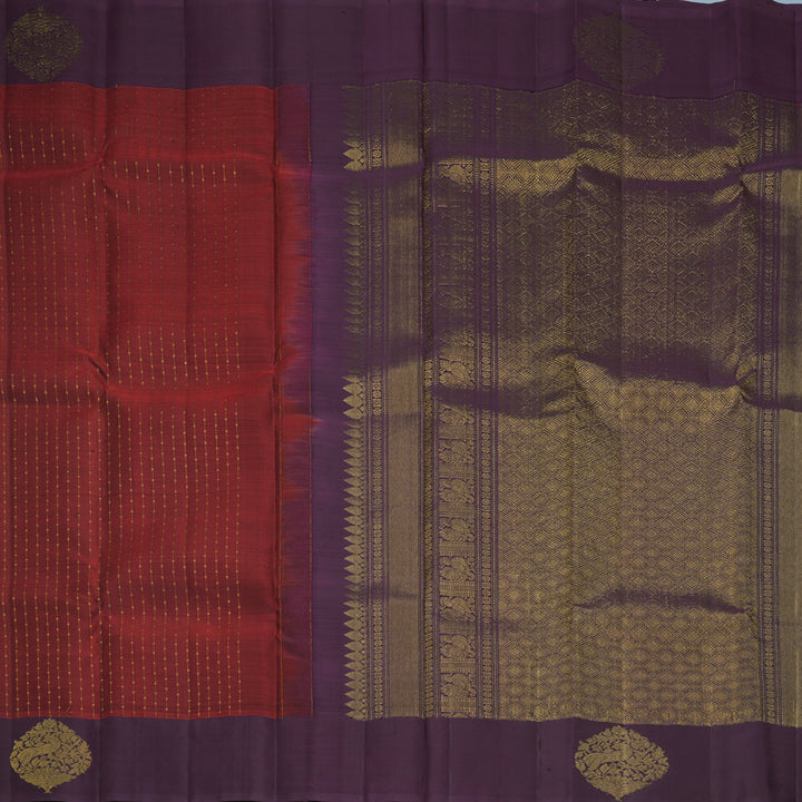Hayagrivas Handloom Rust Maroon Kanjivaram Silk Saree with Plum Purple Border KBF835H17-1