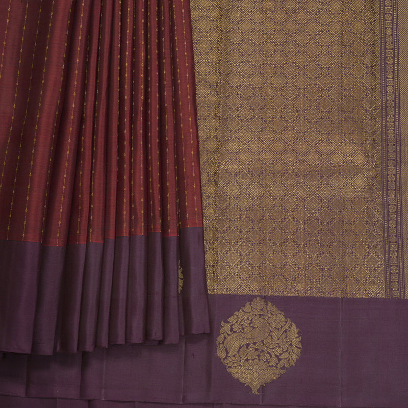 Hayagrivas Handloom Rust Maroon Kanjivaram Silk Saree with Plum Purple Border KBF835H17-1