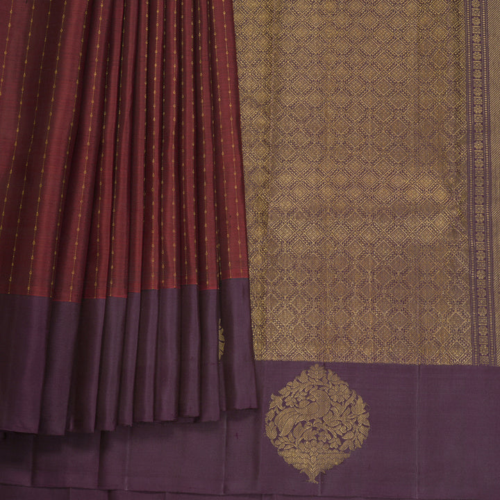 Hayagrivas Handloom Rust Maroon Kanjivaram Silk Saree with Plum Purple Border KBF835H17-1
