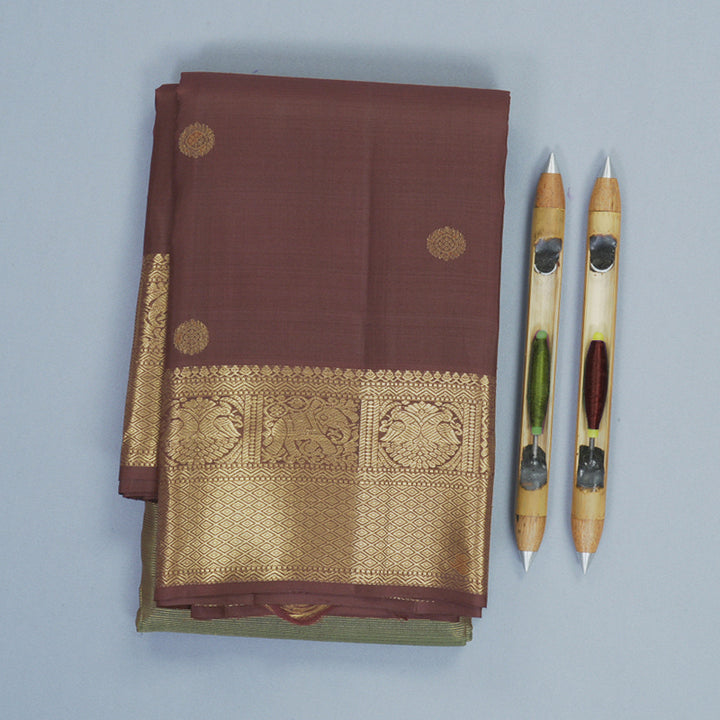 Hayagrivas Handloom Mehandi Green Kanjivaram Silk Saree with Coffee Brown Border KBF835H18-1
