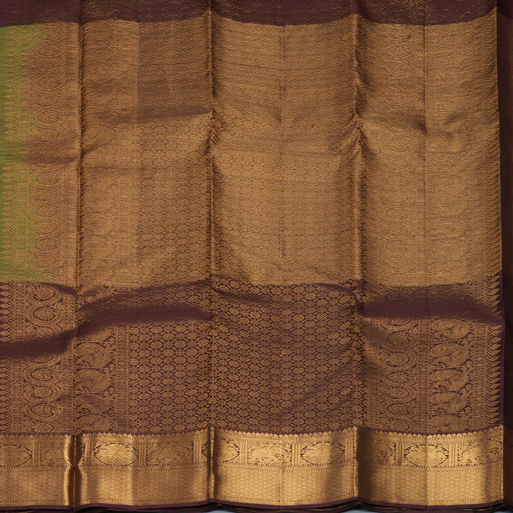 Hayagrivas Handloom Mehandi Green Kanjivaram Silk Saree with Coffee Brown Border KBF835H18-1