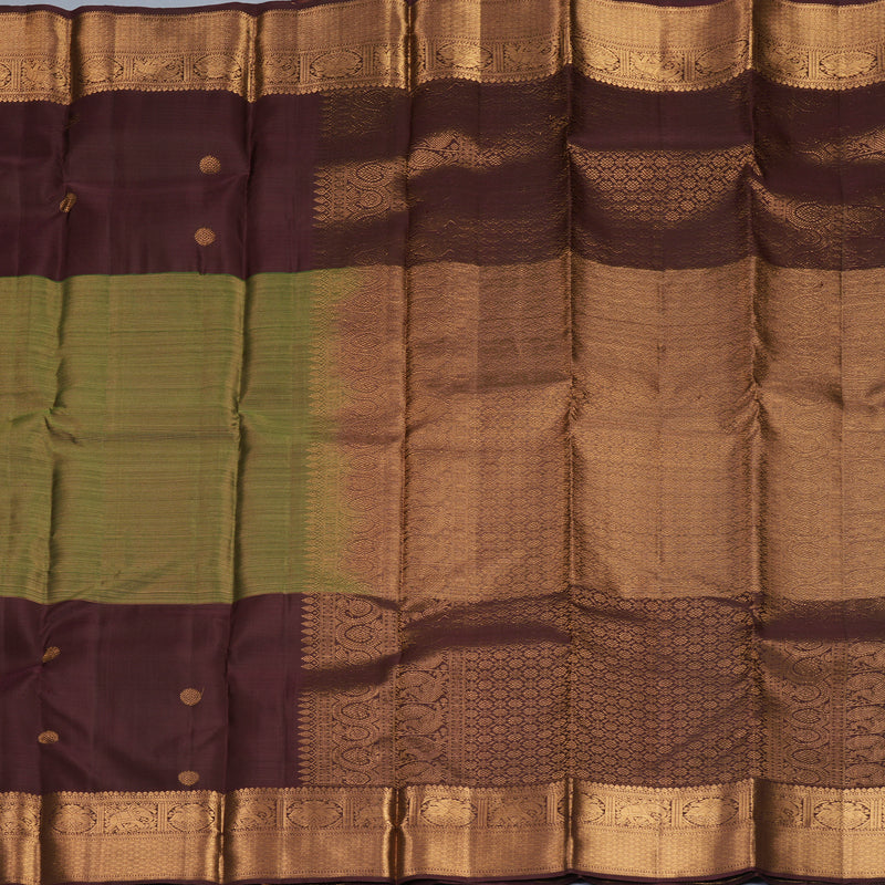 Hayagrivas Handloom Mehandi Green Kanjivaram Silk Saree with Coffee Brown Border KBF835H18-1