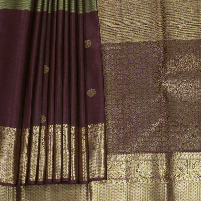 Hayagrivas Handloom Mehandi Green Kanjivaram Silk Saree with Coffee Brown Border KBF835H18-1