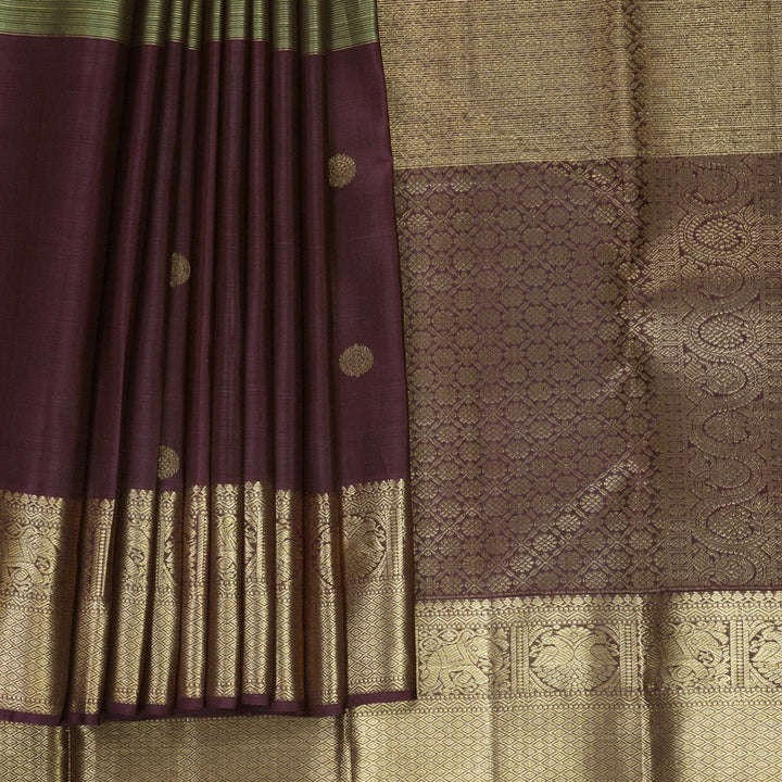 Hayagrivas Handloom Mehandi Green Kanjivaram Silk Saree with Coffee Brown Border KBF835H18-1