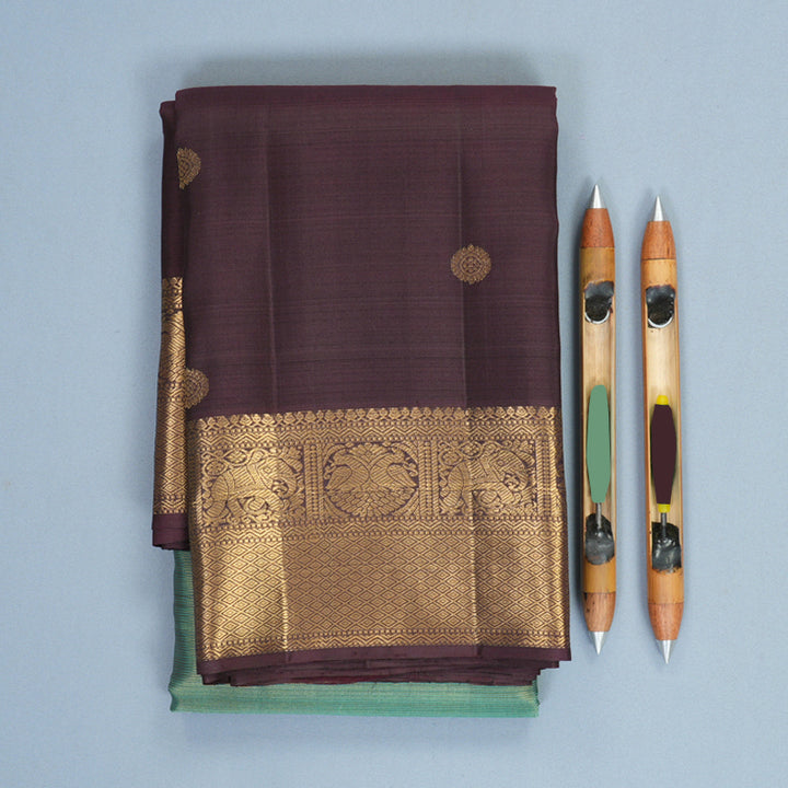 Hayagrivas Handloom Sea Green Kanjivaram Silk Saree with Coffee Brown Border KBF835H18-2