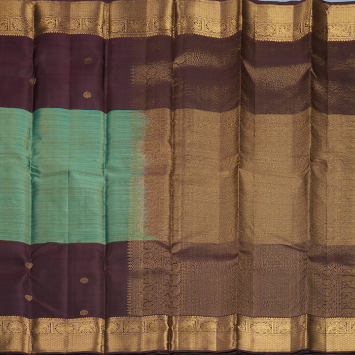 Hayagrivas Handloom Sea Green Kanjivaram Silk Saree with Coffee Brown Border KBF835H18-2