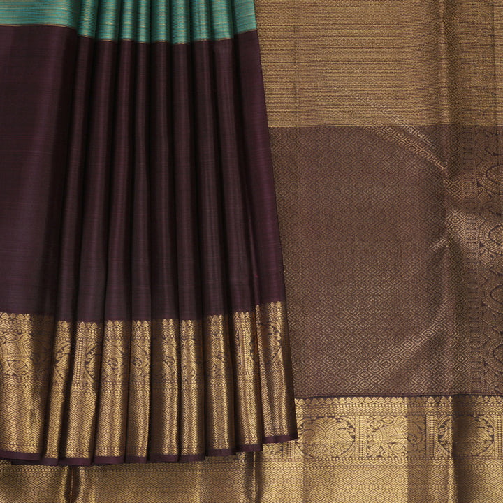 Hayagrivas Handloom Sea Green Kanjivaram Silk Saree with Coffee Brown Border KBF835H18-2