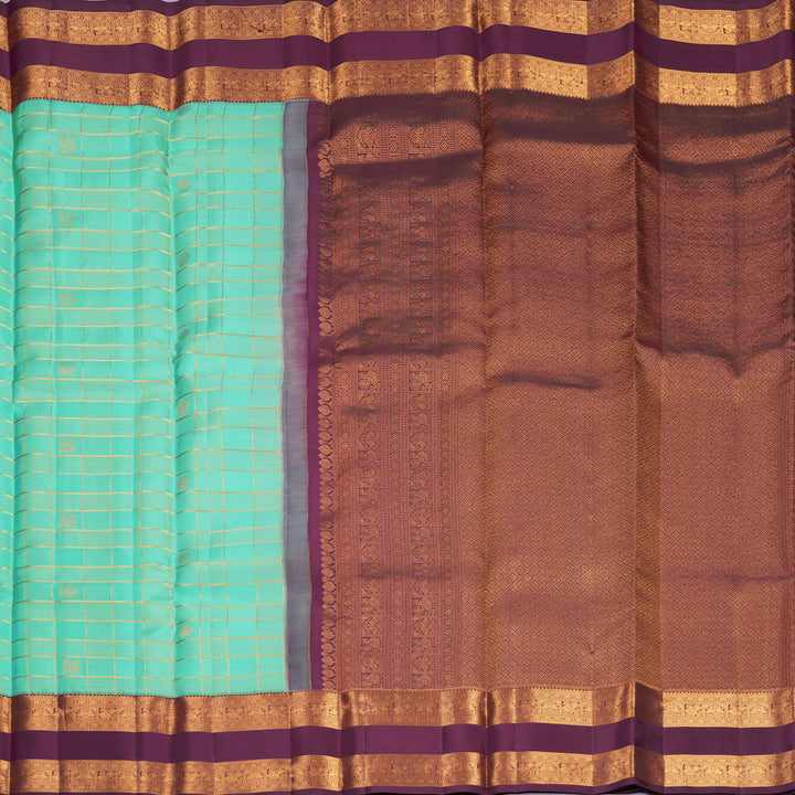 Hayagrivas Handloom Sea Green Kanjivaram Silk Saree with Plum Purple Border KBF835H19-1