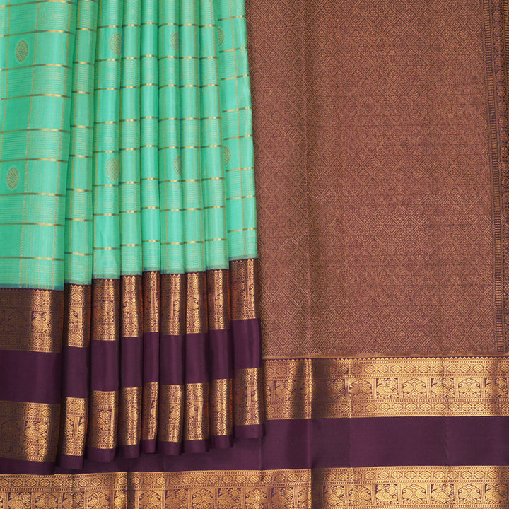 Hayagrivas Handloom Sea Green Kanjivaram Silk Saree with Plum Purple Border KBF835H19-1