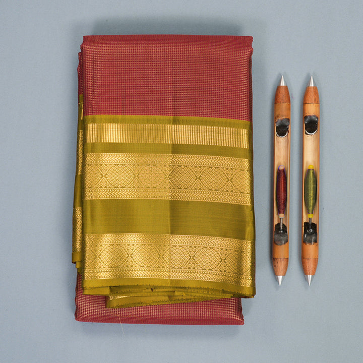 Hayagrivas Handloom Maroon Kanjivaram Silk Saree with Olive Green Border KBF835H21-1