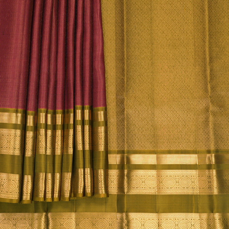 Hayagrivas Handloom Maroon Kanjivaram Silk Saree with Olive Green Border KBF835H21-1