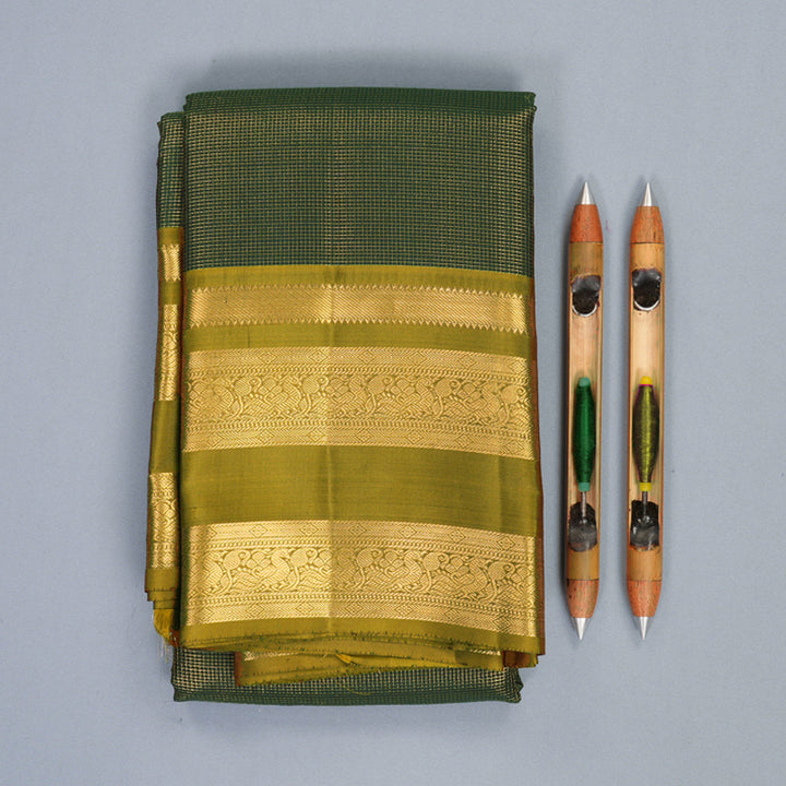 Hayagrivas Handloom Bottle Green Kanjivaram Silk Saree with Olive Green Border KBF835H21-2