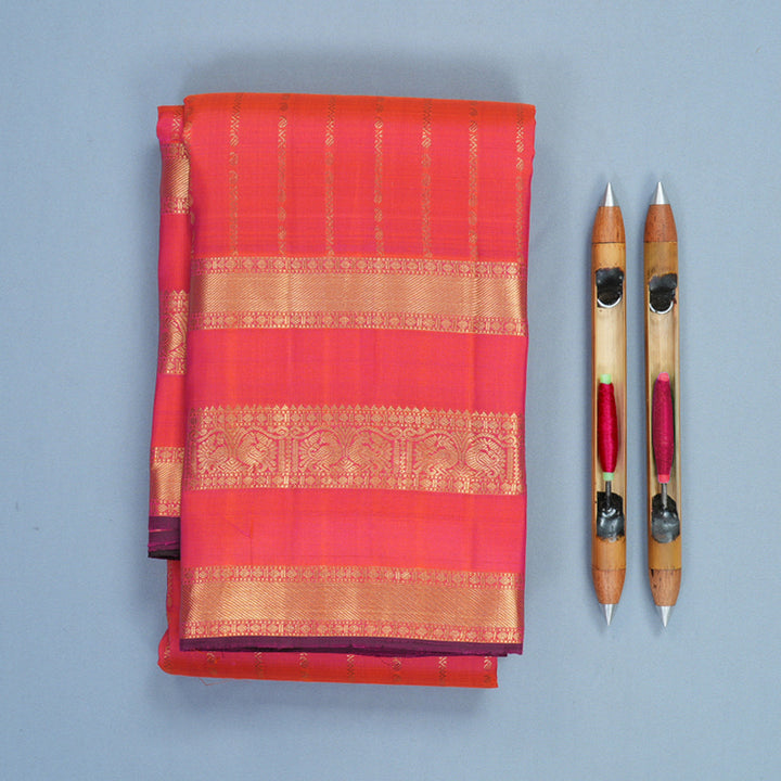 Hayagrivas Handloom Orangish-Pink Kanjivaram Silk Saree KBF835H3-4