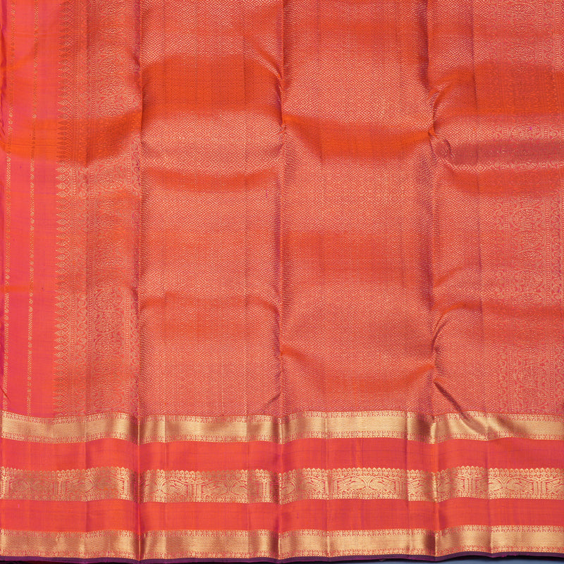 Hayagrivas Handloom Orangish-Pink Kanjivaram Silk Saree KBF835H3-4