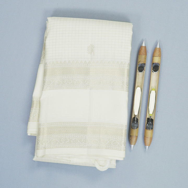 Hayagrivas Handloom Half-White Kanjivaram Silk Saree KBF835H6-2