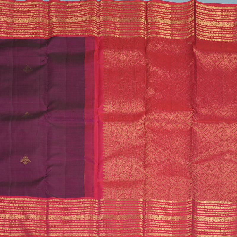 Hayagrivas Handloom Wine Purple Kanjivaram Silk Saree with Pink Border KBF835H7-1