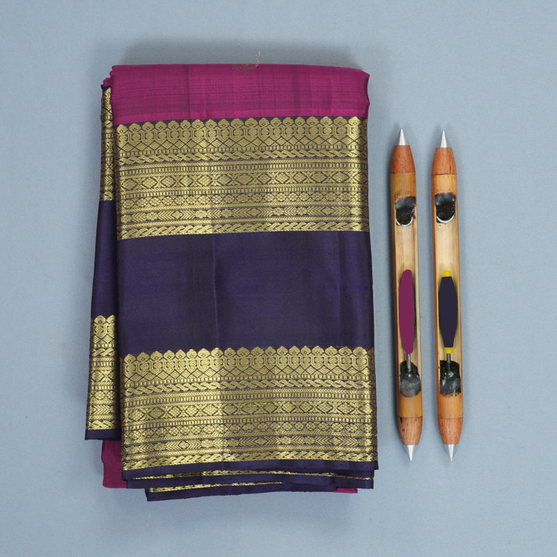 Hayagrivas Handloom Vadamalli Purple Kanjivaram Silk Saree with Midnight Blue Border KBF835H7-2