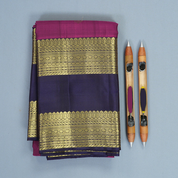 Hayagrivas Handloom Vadamalli Purple Kanjivaram Silk Saree with Midnight Blue Border KBF835H7-2