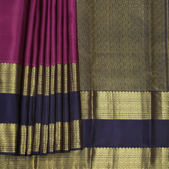 Hayagrivas Handloom Vadamalli Purple Kanjivaram Silk Saree with Midnight Blue Border KBF835H7-2