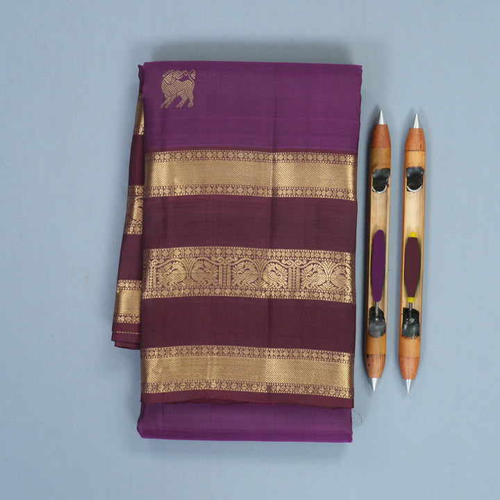 Hayagrivas Handloom Brinjal Purple Kanjivaram Silk Saree with Coffee Brown Border KBF835H7-3