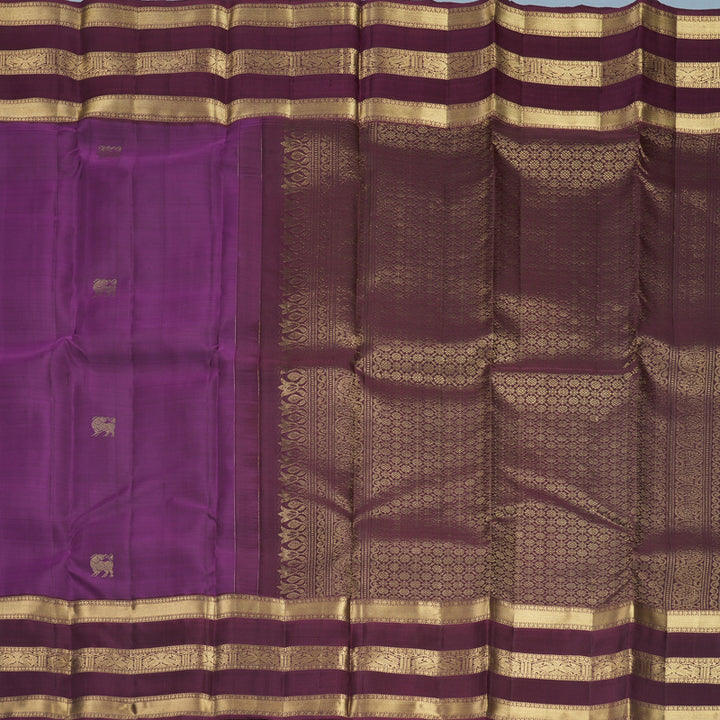 Hayagrivas Handloom Brinjal Purple Kanjivaram Silk Saree with Coffee Brown Border KBF835H7-3