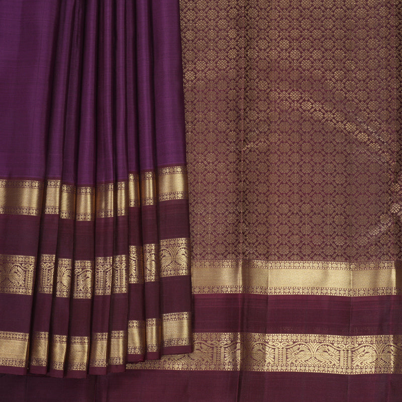 Hayagrivas Handloom Brinjal Purple Kanjivaram Silk Saree with Coffee Brown Border KBF835H7-3