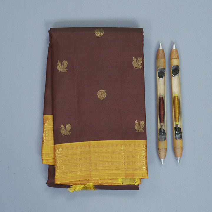 Hayagrivas Handloom Dark Maroon Kanjivaram Silk Saree with Golden Yellow Border KBF836H1-2