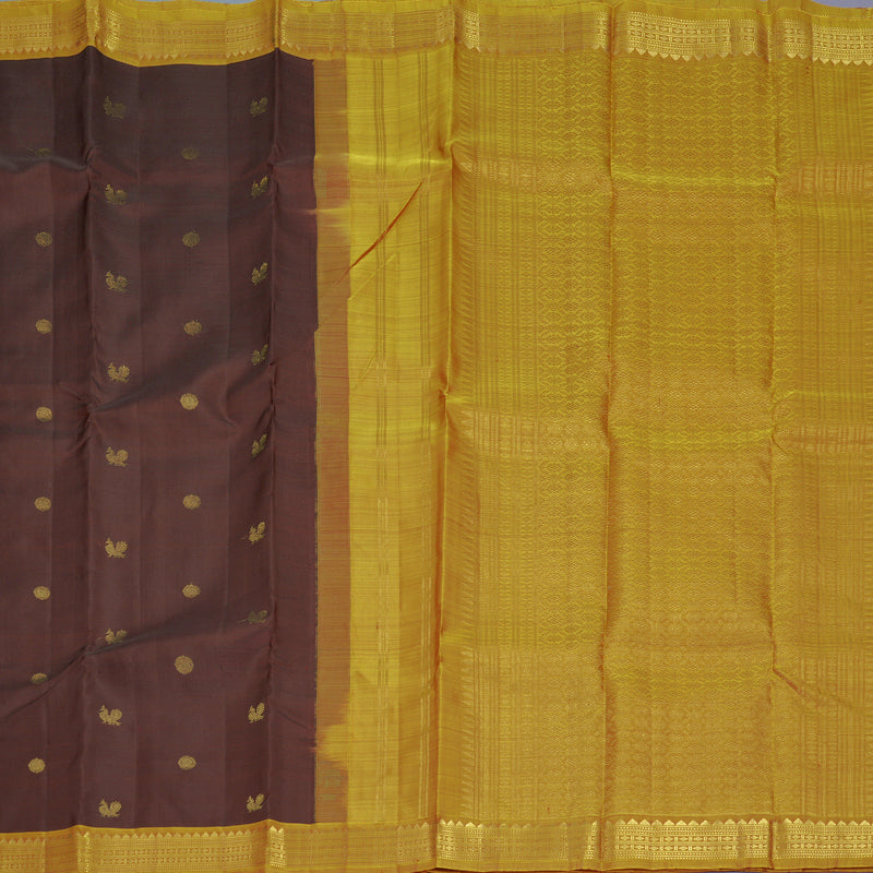 Hayagrivas Handloom Dark Maroon Kanjivaram Silk Saree with Golden Yellow Border KBF836H1-2